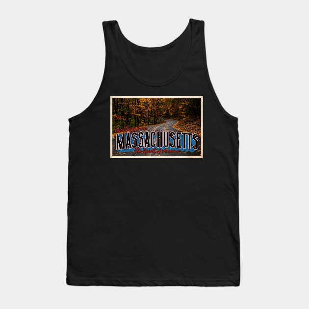 Greetings from Massachusetts - Vintage Travel Postcard Design Tank Top by fromthereco